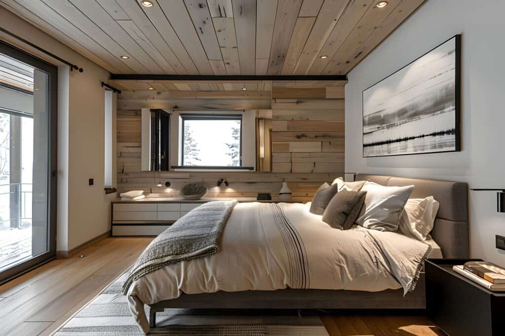 A spacious bedroom with a large bed