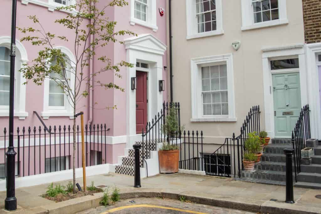 Two British houses at the corner of the street