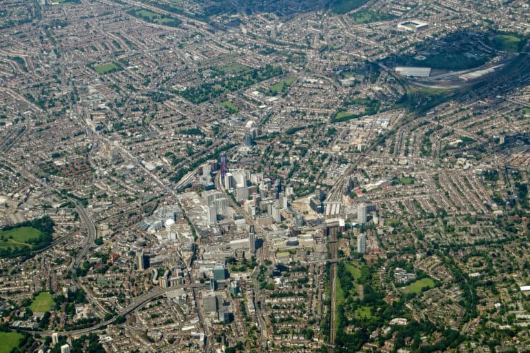 View from the air looking North across Croydon in south London