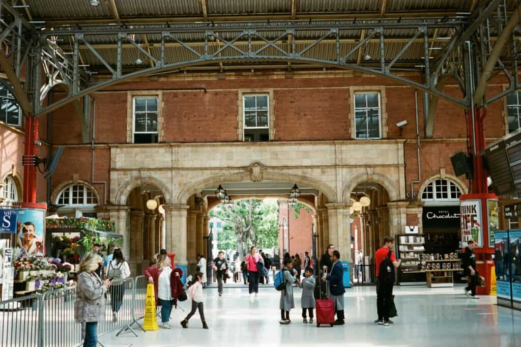 A rail station busy with passengers